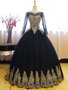 Sexy Scoop Sleeveless Lace Up Floor Length Appliques Ball Gown Prom Dress