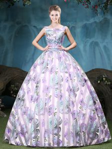 Multi-color Ball Gowns Straps Sleeveless Tulle Floor Length Lace Up Appliques and Pattern Quinceanera Dresses