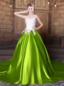 Yellow Green Scoop Neckline Lace and Appliques Quinceanera Gowns Sleeveless Lace Up