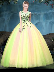 Gorgeous Multi-color Ball Gowns Appliques 15th Birthday Dress Lace Up Tulle Sleeveless Floor Length