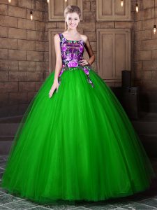 One Shoulder Sleeveless Tulle Sweet 16 Quinceanera Dress Pattern Lace Up