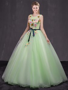 Ball Gowns Sweet 16 Quinceanera Dress Yellow Green Scoop Organza Sleeveless Floor Length Lace Up