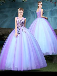 Free and Easy Tulle Sleeveless Floor Length Quinceanera Dress and Appliques