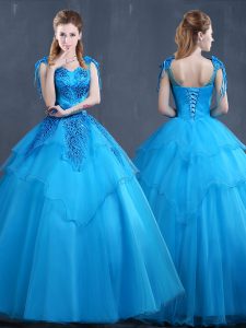 Fashionable Tulle Sleeveless Floor Length 15 Quinceanera Dress and Appliques
