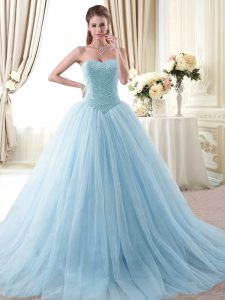 Nice Light Blue Sweetheart Lace Up Beading Quince Ball Gowns Sleeveless