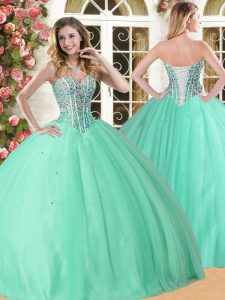 Apple Green Sleeveless Tulle Lace Up Sweet 16 Quinceanera Dress for Military Ball and Sweet 16 and Quinceanera