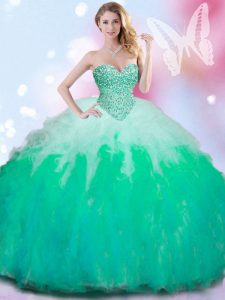 Multi-color Ball Gowns Tulle Sweetheart Sleeveless Beading and Ruffles Floor Length Lace Up Quinceanera Gown