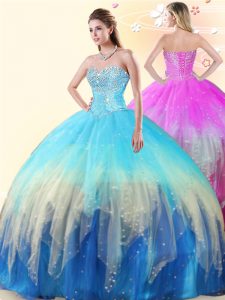 Sexy Multi-color Sleeveless Tulle Lace Up Quinceanera Dress for Military Ball and Sweet 16 and Quinceanera