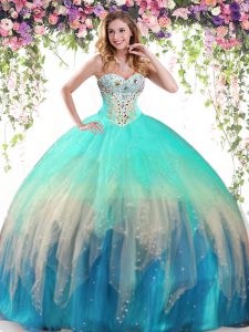 Beautiful Multi-color Ball Gowns Sweetheart Sleeveless Tulle Floor Length Lace Up Beading Quince Ball Gowns