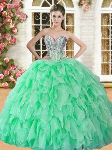 Flirting Ball Gowns Sweetheart Sleeveless Organza Floor Length Lace Up Beading and Ruffles Sweet 16 Dresses