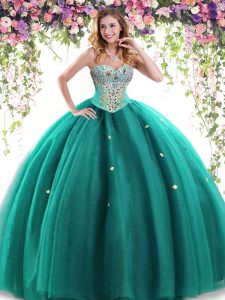 Shining Dark Green Sweet 16 Dresses Military Ball and Sweet 16 and Quinceanera with Beading Sweetheart Sleeveless Lace Up
