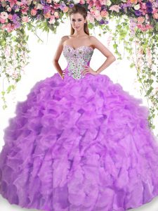 Custom Fit Lilac Sweetheart Neckline Beading and Ruffles 15th Birthday Dress Sleeveless Lace Up