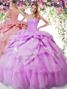 Most Popular Pick Ups Lilac Sleeveless Organza and Taffeta Lace Up 15th Birthday Dress for Military Ball and Sweet 16 and Quinceanera