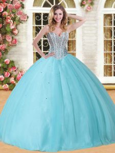 Perfect Baby Blue 15 Quinceanera Dress Military Ball and Sweet 16 and Quinceanera with Beading Sweetheart Sleeveless Lace Up