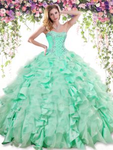 Smart Sweetheart Sleeveless 15th Birthday Dress Floor Length Beading and Ruffles Apple Green Organza and Taffeta