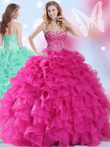 Noble Sweetheart Sleeveless Organza Quinceanera Dress Beading and Ruffles Lace Up