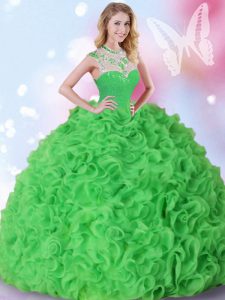 Best Sleeveless Organza Floor Length Zipper Quinceanera Gown in with Beading and Ruffles