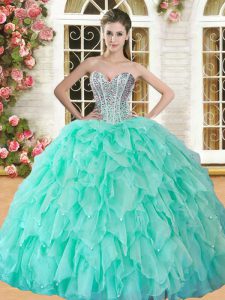 Fantastic Apple Green Lace Up Sweet 16 Quinceanera Dress Beading and Ruffles Sleeveless Floor Length