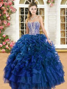 Beading and Ruffles and Ruffled Layers Quinceanera Dress Royal Blue Lace Up Sleeveless Floor Length
