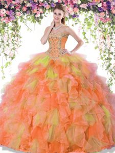 Multi-color Quince Ball Gowns Military Ball and Sweet 16 and Quinceanera with Beading and Ruffles Sweetheart Sleeveless Lace Up