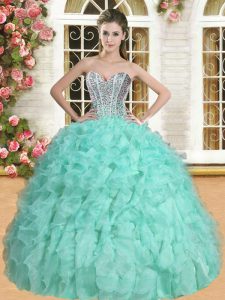 New Style Apple Green Sweet 16 Dresses Military Ball and Sweet 16 and Quinceanera with Beading and Ruffles Sweetheart Sleeveless Lace Up