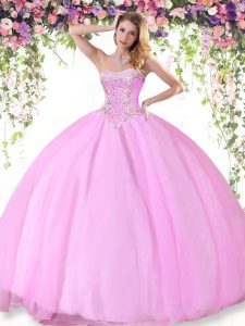 Top Selling Ball Gowns Quince Ball Gowns Rose Pink Sweetheart Tulle Sleeveless Floor Length Lace Up