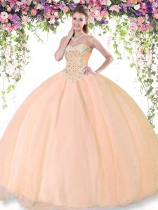 Excellent Sleeveless Lace Up Floor Length Beading Ball Gown Prom Dress