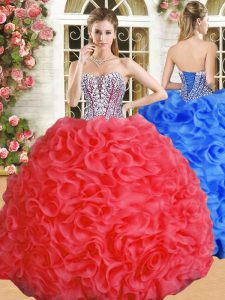 Romantic Floor Length Lace Up Quinceanera Gowns Red for Military Ball and Sweet 16 and Quinceanera with Beading and Ruffles