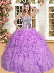 Floor Length Lavender 15 Quinceanera Dress Sweetheart Sleeveless Lace Up
