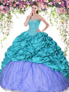 Eye-catching Beading and Pick Ups 15 Quinceanera Dress Turquoise and Lavender Lace Up Sleeveless Floor Length