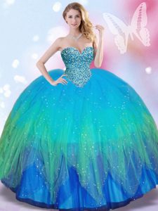 Luxurious Lace Up Sweet 16 Quinceanera Dress Multi-color for Military Ball and Sweet 16 and Quinceanera with Beading