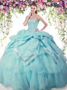 Amazing Aqua Blue Sleeveless Floor Length Beading and Pick Ups Lace Up Sweet 16 Dresses