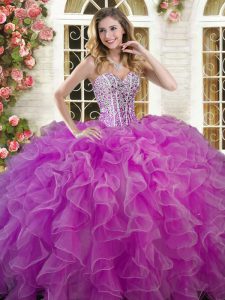 Cute Sweetheart Sleeveless Organza Sweet 16 Quinceanera Dress Beading and Ruffles Lace Up