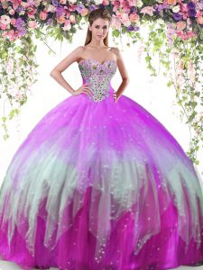 Unique Multi-color Tulle Lace Up Sweetheart Sleeveless Floor Length Quinceanera Dresses Beading