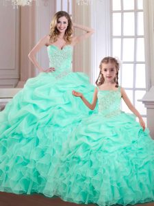 Apple Green Sleeveless Beading and Ruffles and Pick Ups Floor Length Sweet 16 Dress