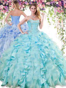 Chic Sleeveless Ruffles Lace Up Quince Ball Gowns