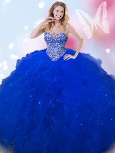 Flirting Ball Gowns 15 Quinceanera Dress Royal Blue Sweetheart Tulle Sleeveless Floor Length Lace Up