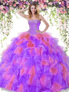 Multi-color Lace Up Sweetheart Beading Quinceanera Gowns Organza Sleeveless