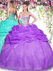 Sweet Eggplant Purple Sleeveless Floor Length Beading and Pick Ups Lace Up Sweet 16 Dress