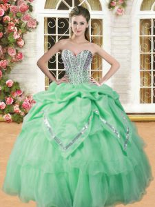 Sophisticated Sleeveless Floor Length Beading and Pick Ups Lace Up Quince Ball Gowns with