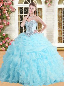 Appliques and Ruffles and Pick Ups Quinceanera Dresses Baby Blue Lace Up Sleeveless Floor Length