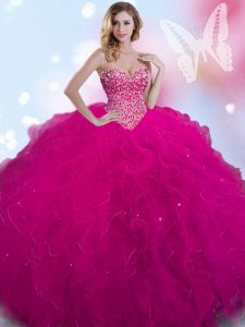 Simple Sweetheart Sleeveless Tulle 15 Quinceanera Dress Beading Lace Up