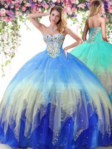 Custom Design Multi-color Ball Gowns Tulle Sweetheart Sleeveless Beading Floor Length Lace Up Quinceanera Gowns