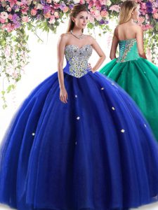 Dynamic Floor Length Lace Up Quinceanera Gowns Royal Blue for Military Ball and Sweet 16 and Quinceanera with Beading