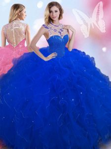 Beading 15 Quinceanera Dress Royal Blue Zipper Sleeveless Floor Length
