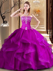Embroidery and Ruffles Sweet 16 Quinceanera Dress Fuchsia Lace Up Sleeveless Floor Length