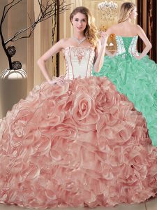 Sleeveless Floor Length Embroidery and Ruffles Lace Up Sweet 16 Dress with Champagne