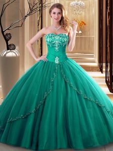 Embroidery Sweet 16 Dresses Dark Green Lace Up Sleeveless Floor Length