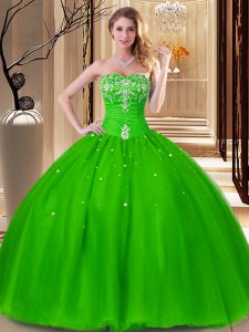 Latest Ball Gowns Beading and Embroidery Sweet 16 Dresses Lace Up Tulle Sleeveless Floor Length