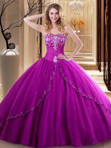 Fantastic Sweetheart Sleeveless Lace Up Sweet 16 Dresses Fuchsia Tulle
